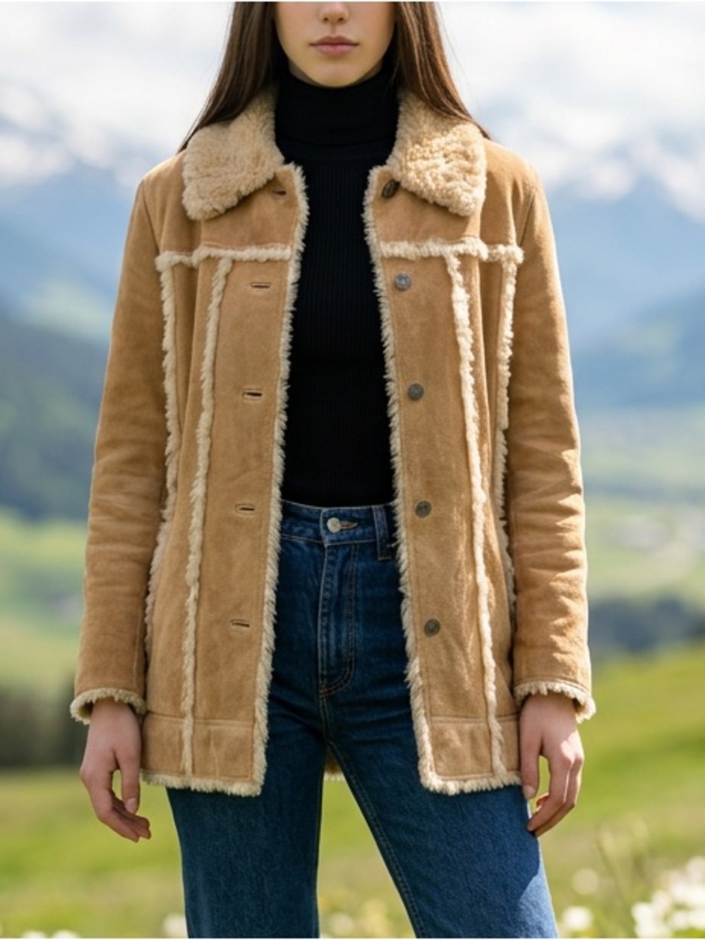 TRUE VINTAGE 1970’s (1974) EC WILSON’S BROWN TAN SUEDE SHEEPSKIN COAT SIZE SMALL